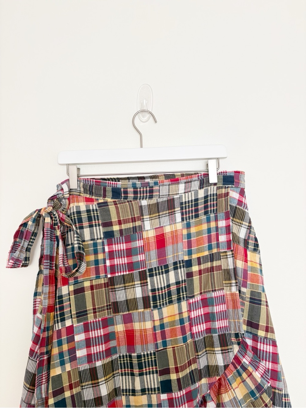 Kiel James Patrick Jacqueline Patchwork Madras Ruffle Wrap Midi Skirt Size 12 - Picture 3 of 6